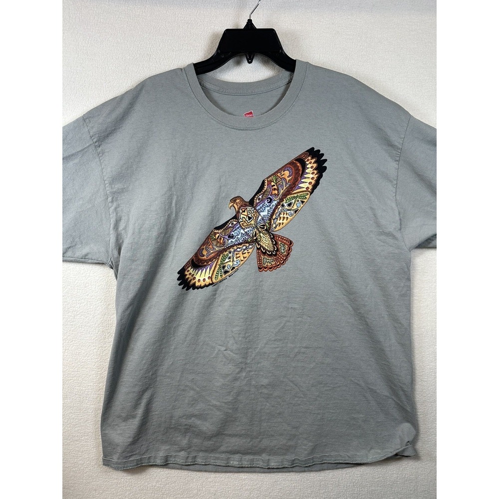 Earth Art Hawk T-shirt Mens 2XL Gray Hanes Tagless Graphic Tee Bird of Prey
